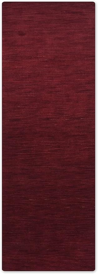 Hand Knotted Loom Wool ECO-Friendly Area Rugs - 2'6''x6', Runner, Dark Red Color, Solid Plain Design, High Pile Handmade Anti Skid Area Rugs for Living Room, Bed Room (L00111)