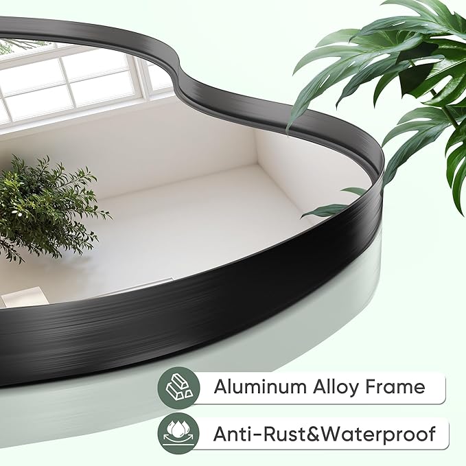 Suidia Irregular Wall Mirror, 36"x20" Bathroom Mirror Asymmetrical Mirrors Artistic Mirrors Decorative for Living Room Bedroom Bathroom Hallway Entryway, Black, Cloud Style