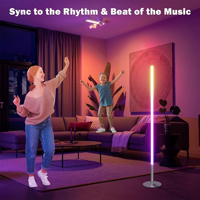 RGBW Floor Lamp, Smart LED Corner Lamp with WiFi APP Remote Control, Compatible with Alexa, 2700k-6500k Color Changing Standing Lamp for Bedroom Game Room, Modern Floor Lamp for Living Room Silver