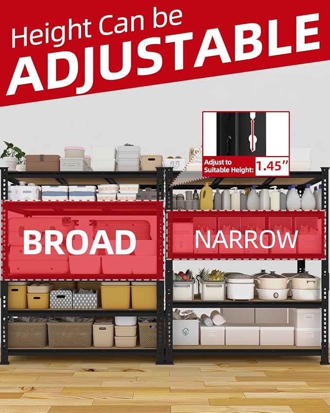 PrimeZone Heavy Duty Garage Storage Shelves - 48" W X 24" D X 72" H Adjustable Metal Shelving Unit, 5 Tier Industrial Shelves for Storage Standing Utility Rack for Warehouse, Basement, Black, 4 Pack