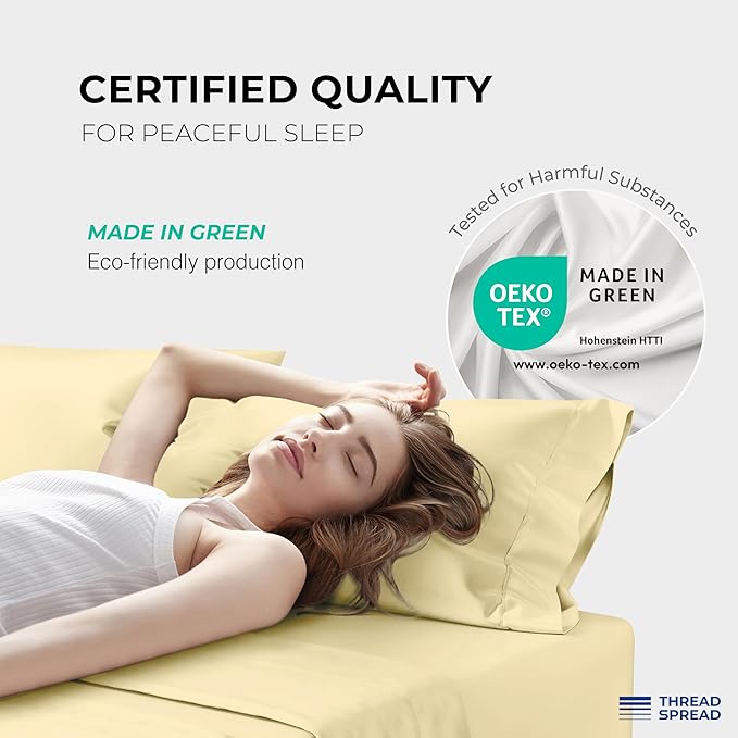 THREAD SPREAD 100% Egyptian Cotton Sheets Queen Size - 1200 Thread Count 4 PC Queen Sheet Set Egyptian Cotton, Sateen Weave Luxury Sheets Queen Size, High Thread Count Sheets, 17" Deep Pocket - Beige