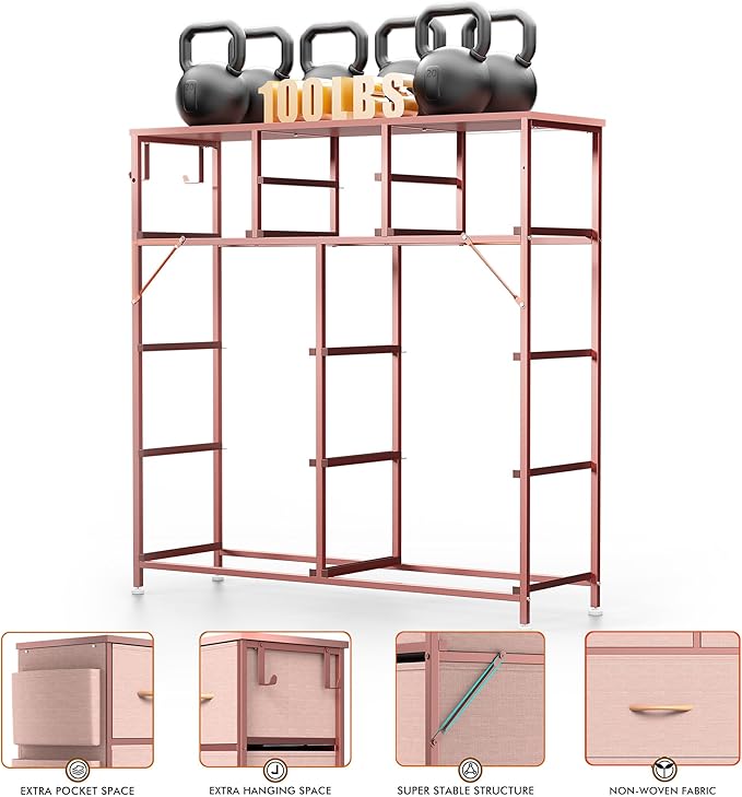 Lulive 10 Drawers Pink Dresser for Bedroom - Chest of Drawers with Side Pockets and Hooks, PU Storage Dresser, Organizer Unit for Living Room, Hallway, Closet (Pink)