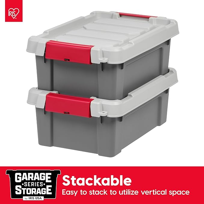 IRIS USA 3 Gallon Lockable Storage Totes with Lids, 5 Pack, Heavy-Duty Durable Stackable Containers, Large Garage Organizing Bins Moving Tubs, Rugged Sturdy Equipment Utility Tool Box, Gray