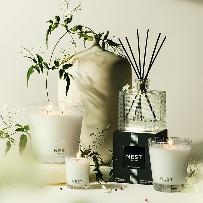 NEST New York Scented Classic Candle, Indian Jasmine - 8.1 oz - Up to 60-Hour Burn Time - Reusable Glass Vessel