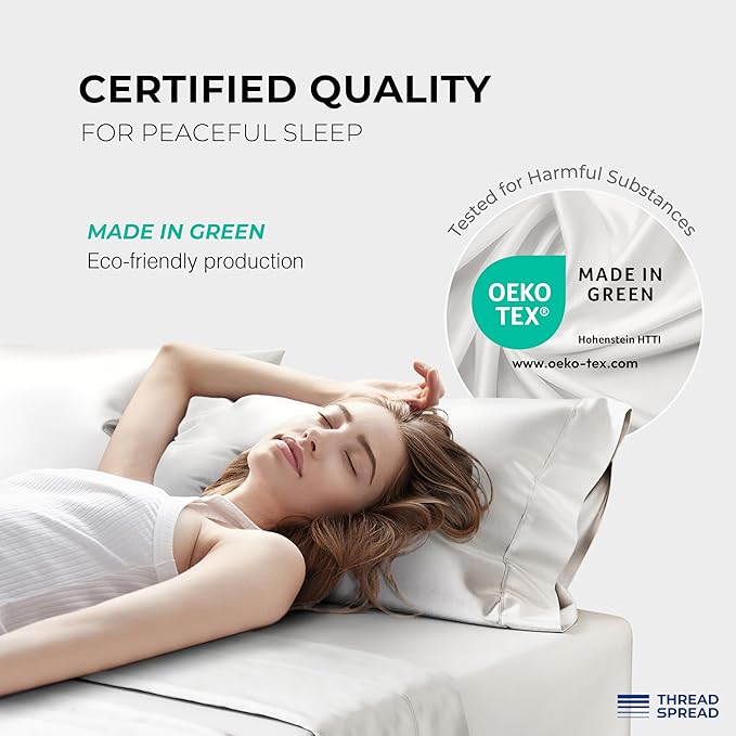 THREAD SPREAD 100% Egyptian Cotton Sheets Queen Size - 1200 Thread Count 4 PC Queen Sheet Set Egyptian Cotton, Sateen Luxury Sheets Queen Size, High Thread Count Sheets, 17" Deep Pocket - Light Grey