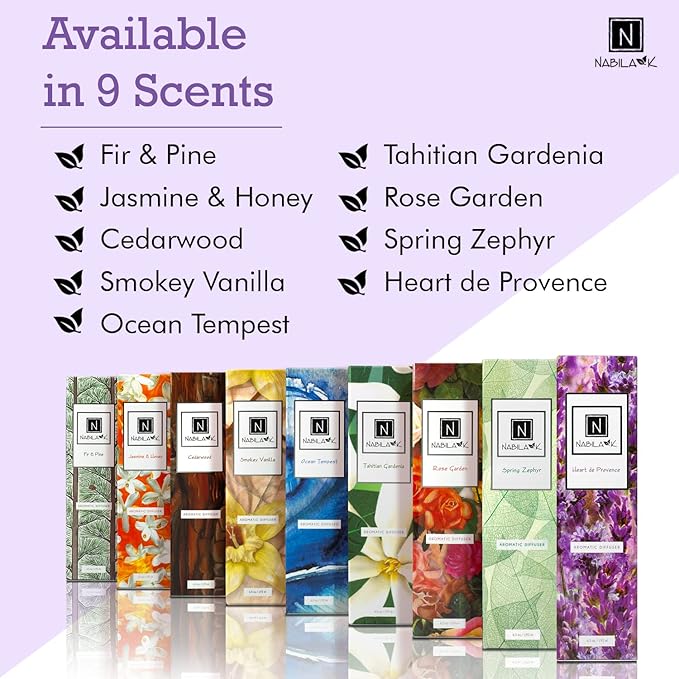 Nabila K Heart de Provence Reed Diffuser Set – French Lavender Aromatic Oil for Home – Long-Lasting, Smokeless Scent – Made in USA – Includes Reeds + Bottle – Flameless Candle Alternative