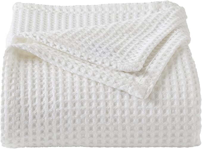100% Cotton Waffle Weave Bed Blanket | Soft, Breathable, and Lightweight Blanket for All-Season | Perfect for Layering | Brielle Collection (King, White)