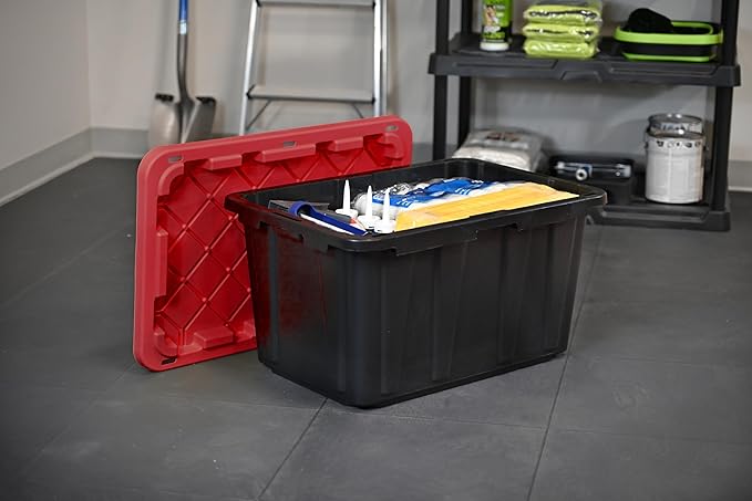 CX BLACK & YELLOW, XTRA TALL 27-Gallon Heavy Duty Tough Storage Container & Snap-Tight Lid, (28.5"L x 19.4"W x 15.2"H), Weather-Resistant Design and Stackable Organization Tote [4 Pack]