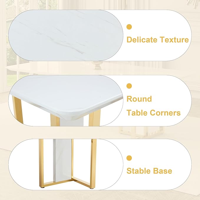 79-inch Modern Dining Table Set for 10 with 1.8 Inch Faux Marble Table Top & 10 PU Leather Chairs, White Luxury Kitchen and Dining Room Furniture Set