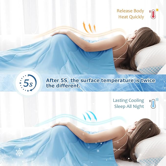 EASELAND King Tencel Cooling Comforter for Hot Sleepers - Double-Sided Lightweight and Breathable Fabric for Night Sweats - All Season Cooling Blanket Machine Washable（108x90in, Blue）