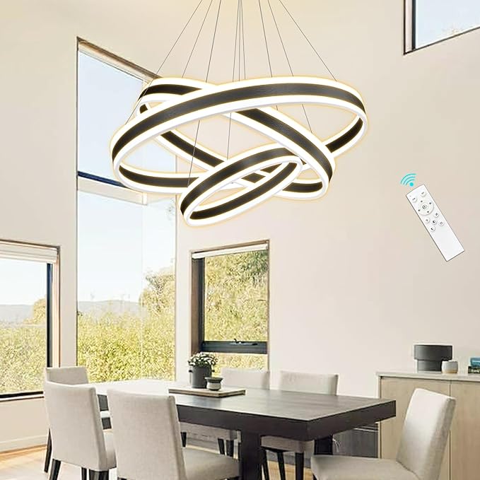 Modern Chandelier for Dining Room 3-Rings D31.5'' LED Dimmable Pendant Lighting High Ceiling Chandelier for Living Room Foyer Bedroom Entryway 3000K-6000K