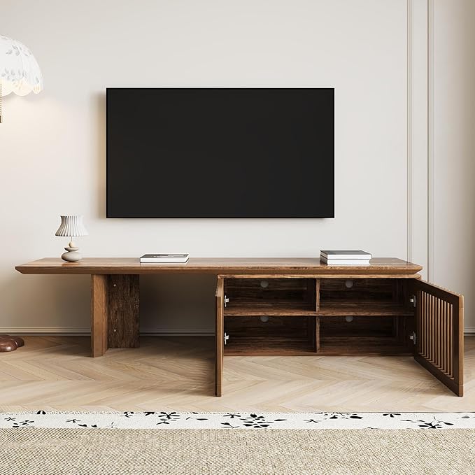 Modern TV Stand, Entertainment Center with Storage, Extendable TV Media Console for Up to 55+ Inch, Minimalist Television Cabinet for Living Room/Bedroom - Rustic Brown (78.7"-110" Extendable)