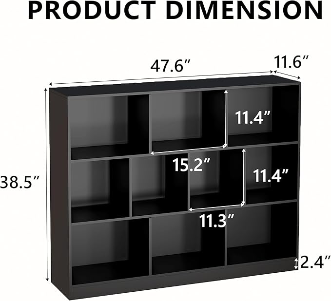 Black Bookshelf, Wooden Bookshelf with Base, Cube Storage Organizer, Bookcase for Living Room,Bedroom,Study and Office(Black, 10-Cube)