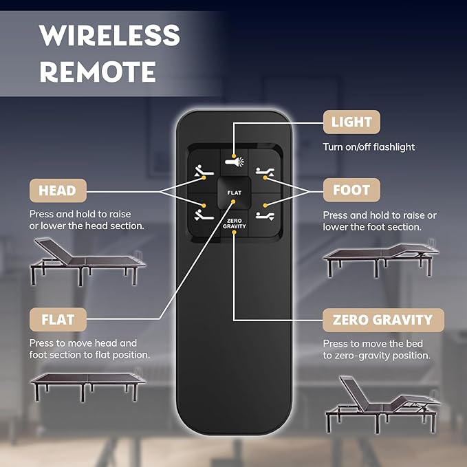 Split King Adjustable Bed Frame with 10 inch Gel Memory Foam Mattress, CertiPUR-US Certified Fiberglass Free, Zero Gravity & Wireless Remote, Head & Foot Incline, 80"×76"