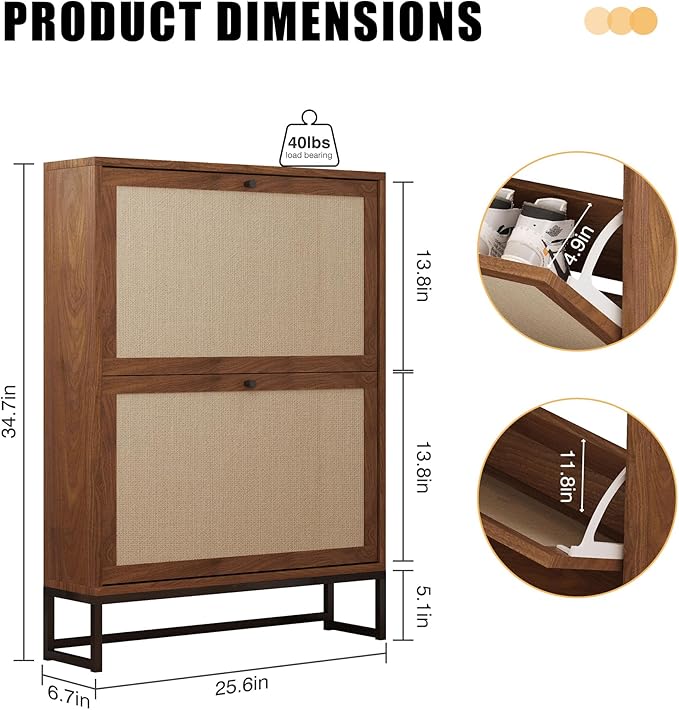 Shoe Cabinet with 2 Flip Drawer Drawer, Modern Shoe Organizer Freestanding Shoe Cabinet Storage, Shoe Storage Shoe Rack for Closet with Linen Doors Drawer in Hallway, Entrance (Walnut)