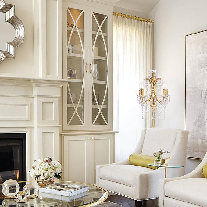 TOCHIC 5-Light Farmhouse Tranditional Crystal Floor Lamp, Gold Craft Candelabra Lighting Fixture 65'' Tall for Living Room, Dining Room, Entryway, Bedroom