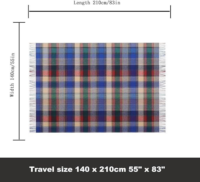 Wool Throw Blanket Plaid Blankets 83" x 55" Tartan Outdoor Camping Couch Sofa Bed Soft Warm Throws for Home Decor,1.5lb