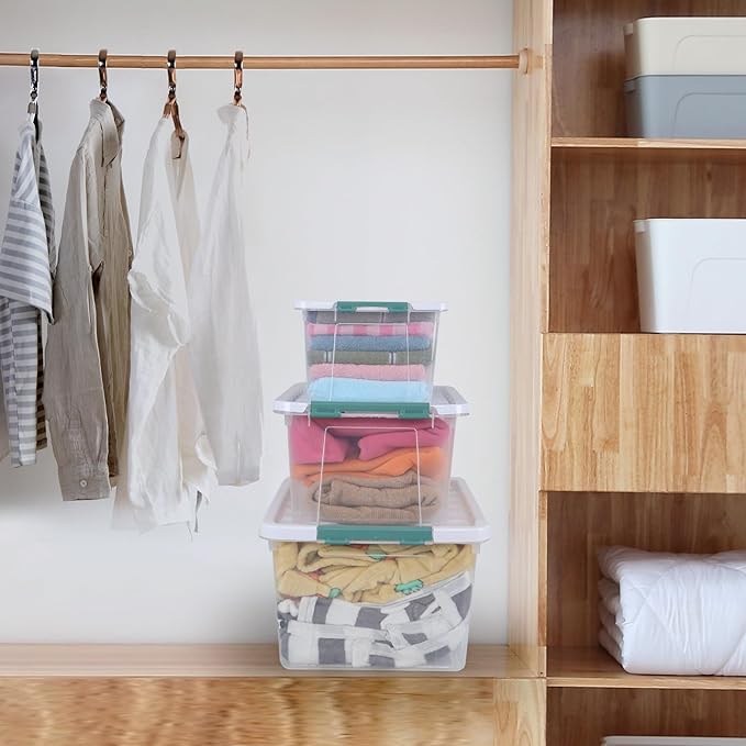 8-Pack 14 Quart Clear Organizing Container with Lid, Plastic Latching Box with Handles