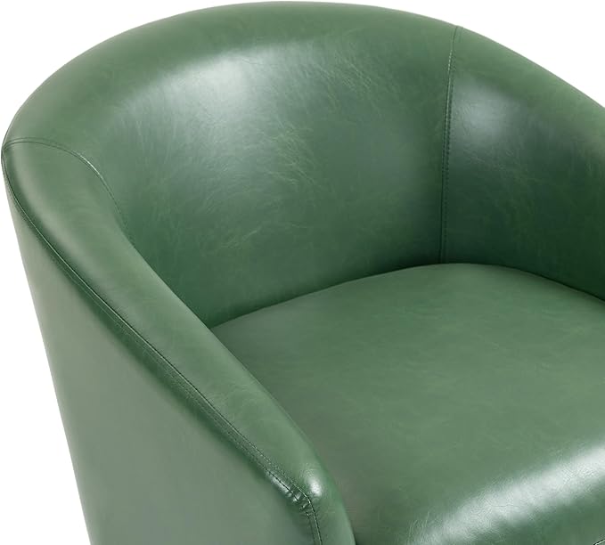 Swivel Barrel Accent Chair, Modern Round Faux Leather Arm Chair for Living Room, Bedroom, Comfy Club Reading Chairs for Adults(Faux Leather, Green, Set of 2)