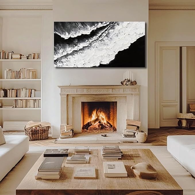 NBAODAN Abstract Wall Art Modern Artwork White Canvas Pictures Large Painting Textured Art 29"x58" Black Office Wall Decor Home Decorations for Living Room