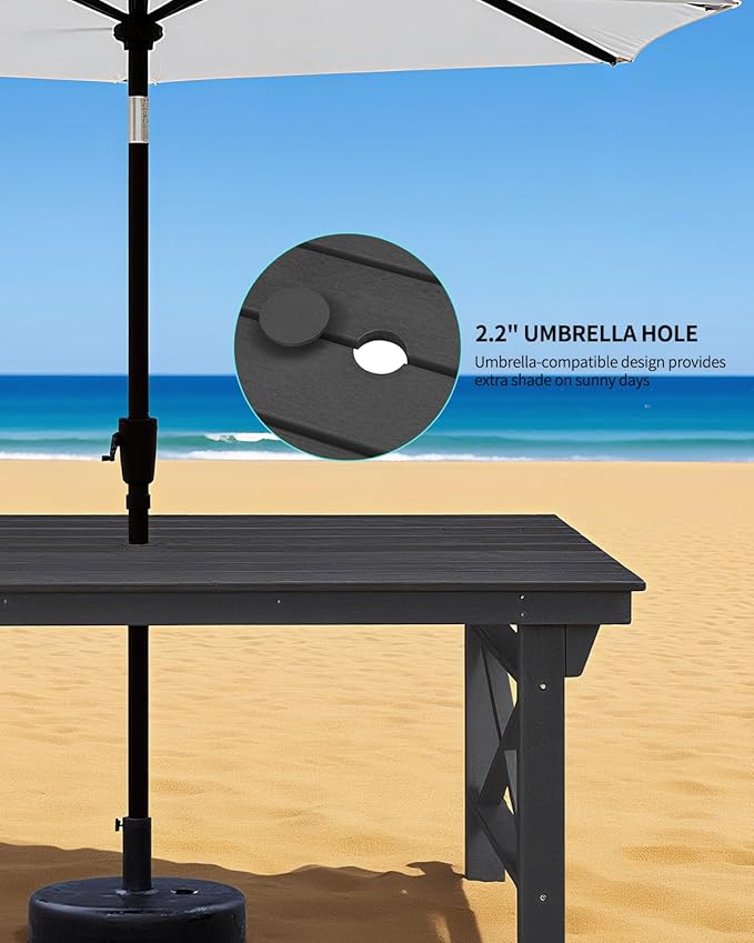 QUASCO 5-Piece Patio Dining Table Sets, All Weather Outdoor HDPE Dining Furniture Set with Umbrella Hole Table and 4 Chairs for Lawn, Garden, Poolside, Backyard, Black