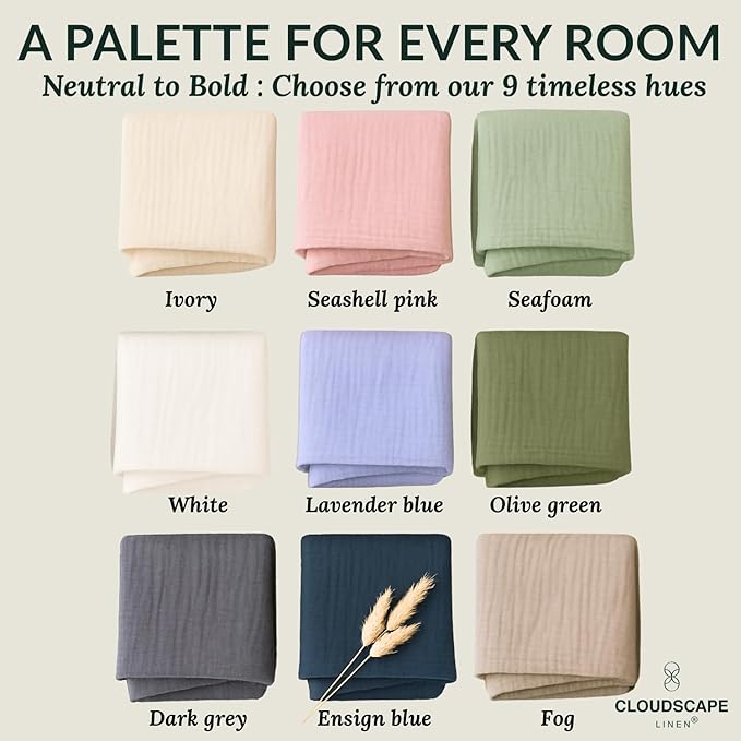 Cloud Scape Linen 100% 8 Layer Cotton Muslin Blanket King Size for Adult, Lightweight & Breathable, All Season Oversized Blanket for Bed, fits California King, 92x108, Seafoam Green