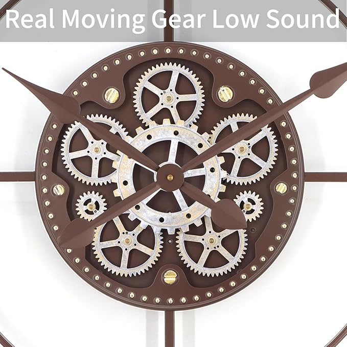 29 Inch Large Wall Clocks for Living Room Decor with Moving Gears,Large Wall Clock Industrial Steampunk,Oversized Metal Analog Wall Clocks for Farmhouse Home Battery Operated