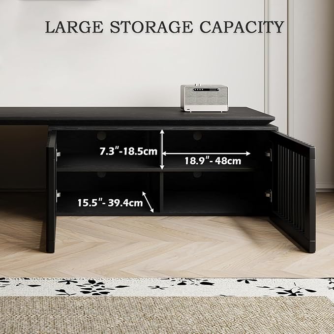 Modern TV Stand, Entertainment Center with Storage, Extendable TV Media Console for Up to 55+ Inch, Minimalist Television Cabinet for Living Room/Bedroom - Black (78.7"-110" Extendable)