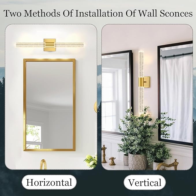 Brushed Gold LED Wall Sconces Set of 2 with LED Warm Light Interior Glam Crystal Wall Light, Hardwired