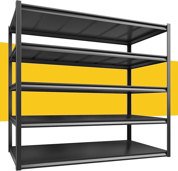 REIBII 48.2" W Garage Shelving Heavy Duty Metal Shelving 3000LBS Storage Shelves Adjustable Metal Shelf Industrial 5 Tier Shelves for Basement Pantry Warehouse Supermarket 72.2" H x 24.2" D x 48.2" W
