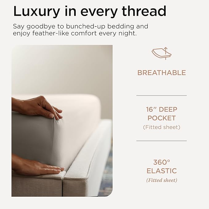 Threadmill California King Sheet Sets | 600 Thread Count Cal King Bed Sheets Set with 16” Deep Pocket | Sateen Weave 4-Piece Bedding Set with Cooling Effect | Taupe