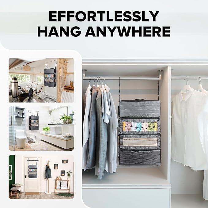 Suitcase Organizer, Travel Luggage Organizer Hanging Shelves Packing Cube Closet/Collapsible Portable Travel Organizer for Carry-on