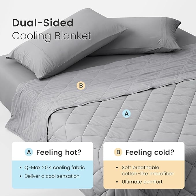 Cozy Bliss Cooling Blanket for Hot Sleepers, Q-Max 0.4 Cooling Comfort Queen Size, Cold Blankets for Night Sweats Sleeping, Ultra-Cool Lightweight Breathable Summer Blanket for Bed