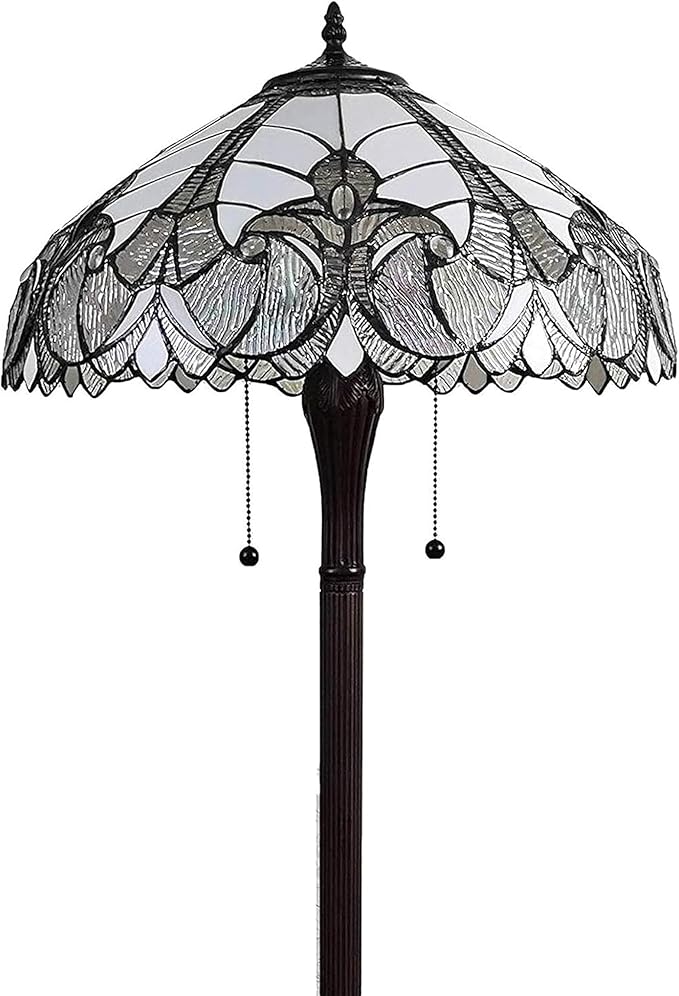 Amora Tiffany Style Floor Lamp - 62” Floral Mahogany Stained Glass Floor Lamp