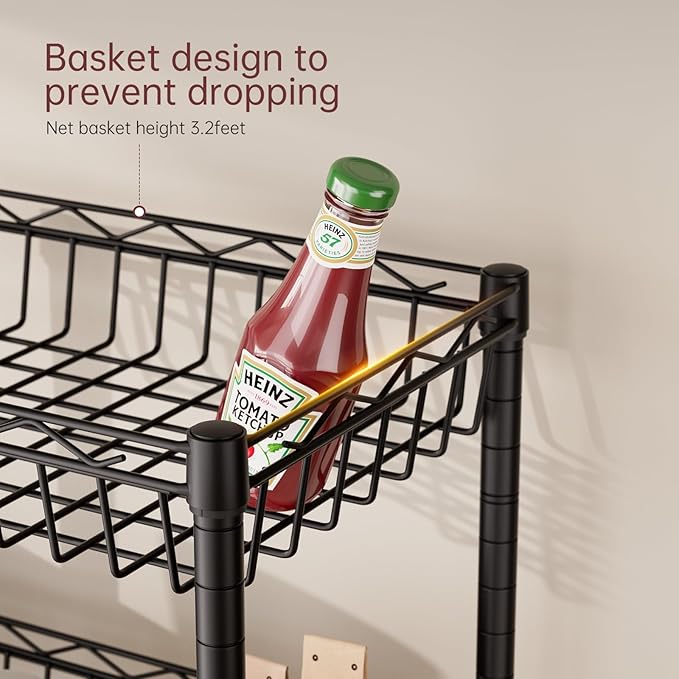 SINGAYE 4 Tier Basket Shelf Wire Shelving Unit Adjustable Storage Shelves Big Basket Rack for Garage Kitchen Office Pantry Corner 17" Dx12 Wx50 H Black