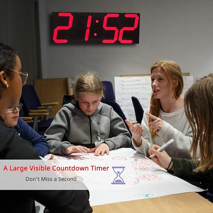 Goetland 18 inch Oversized Digital Wall Clock LED Modern Large Display Temperaturer Multi Functional Remote Control 4-Digit for Kitchen Office Living Room Classroom Single Red