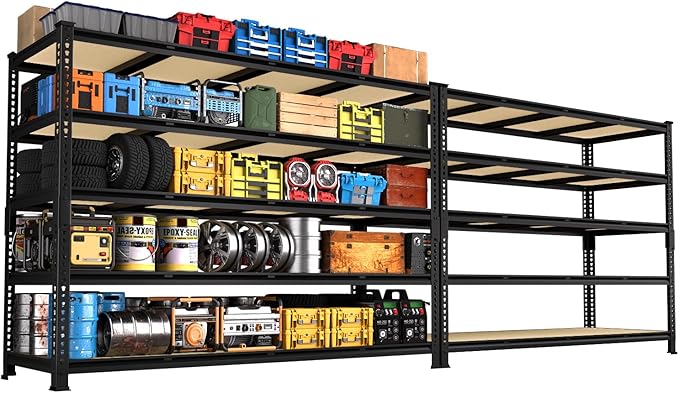 PrimeZone 60" W X 24" D X 72" H Heavy Duty Garage Storage Shelves - Adjustable Metal Shelving Unit, 5 Tier Industrial Shelves for Storage Standing Utility Rack for Warehouse, Basement, Black, 2 Pack