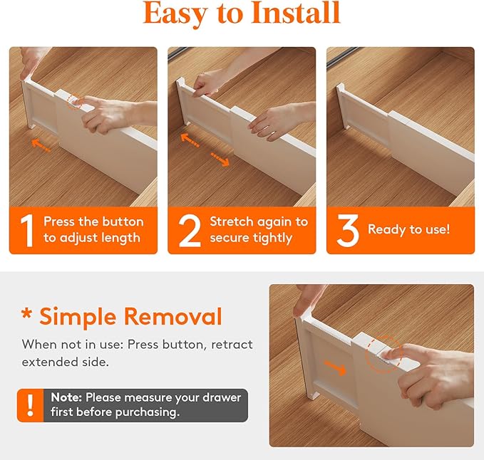 Lifewit 8 Pack Drawer Dividers Plastic 6" High, 13.5-22" Adjustable Drawer Organizers for Clothes, Expandable Dresser Separators in Bedroom/Bathroom/Kitchen/Fridge/Office Organization and Storage