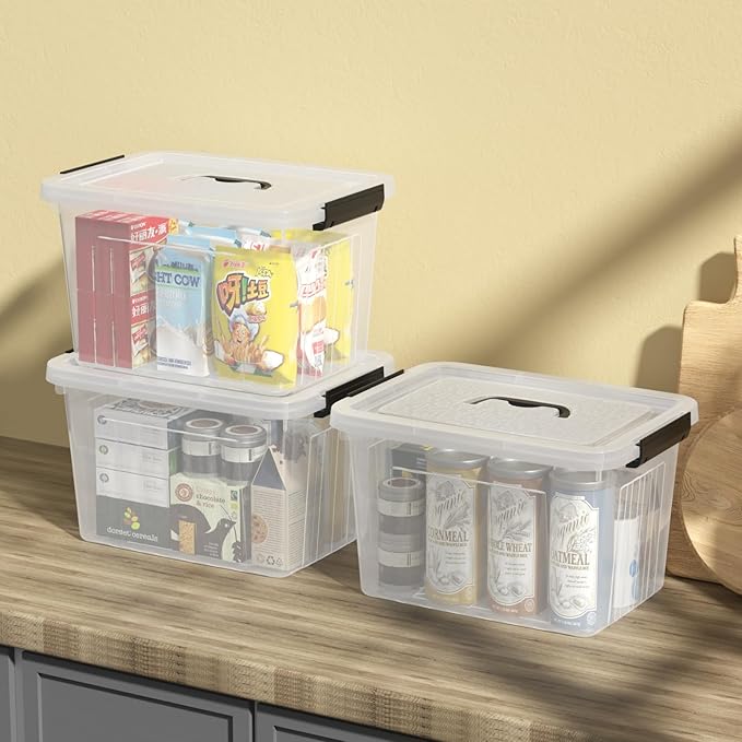 Readsky 18 Quart Plastic Latching Bin with Lids and Handle, Clear Plastic Storage Tote, 4 Packs