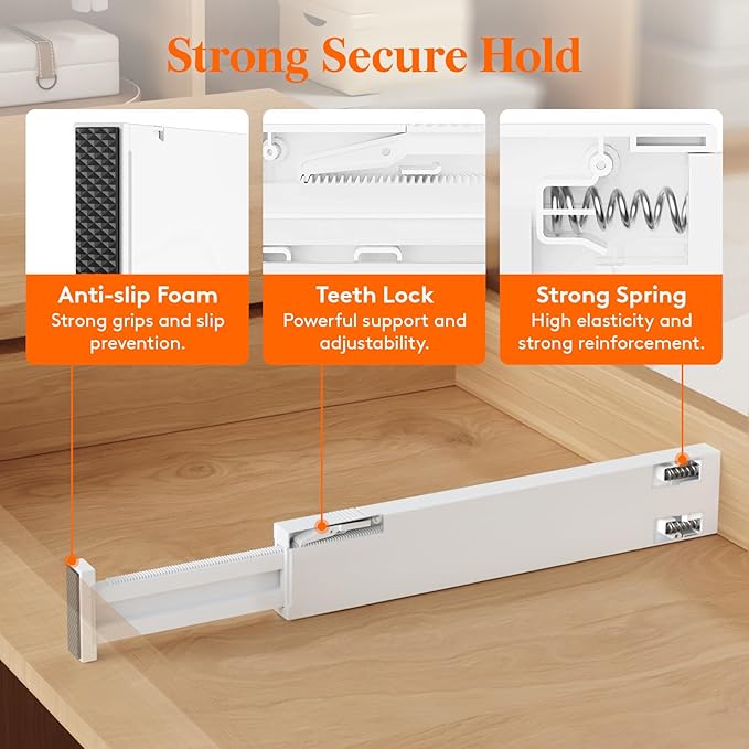 Lifewit 4 Pack Kitchen Drawer Dividers 2.36" High, 16"-22" Adjustable Drawer Organizer for Utensils/Clothes/Makeup, Plastic Expandable Separators in Dresser/Bedroom/Bathroom/Office Storage