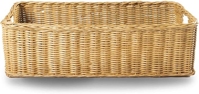 The Basket Lady Long Low Wicker Basket, Large, 25 in L x 11.5 in W x 7 in H, Sandstone