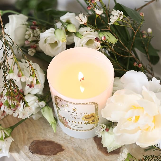 HARLEM CANDLE CO. - Bloom - Luxury Scented Soy Candle, 11 oz - 80-Hour Burn Time | Freesia, Orange Flower, Waterlily, White Rose, Jasmine Violet Leaf | Scented Candles for Home