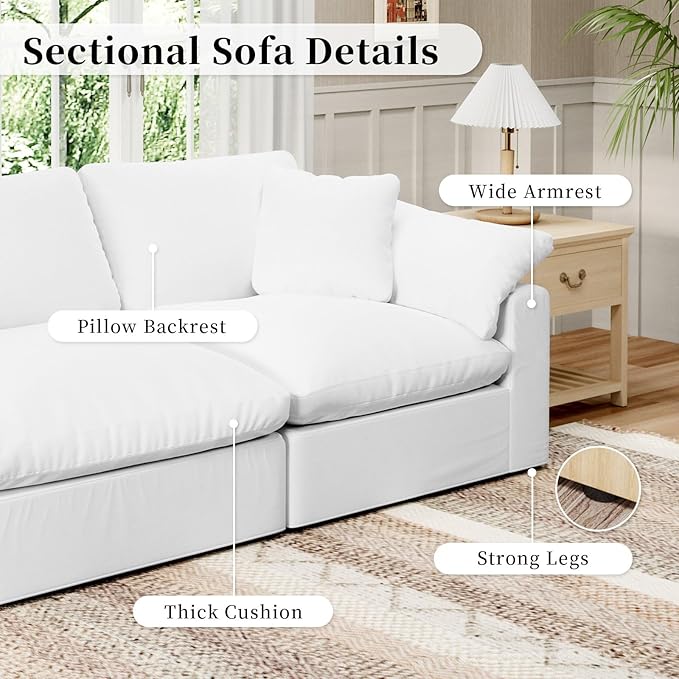 Modular Sectional Sofa Cloud Couch,78.6" Down Filled Comfy Cloud Modern Sofa,2 Seater with White Linen Couch Cushion Covers Removable Furniture for Living Room