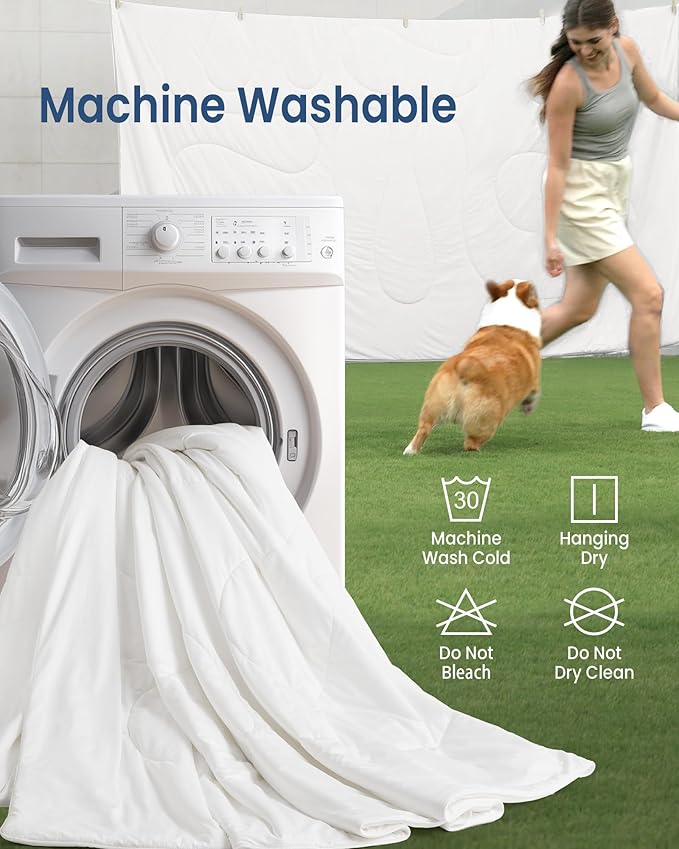 Cooling Comforter Full Size, Breathable Blanket for Hot Sleepers & Night Sweats, Q-Max>0.46 Tech, Summer Lightweight & Skin-Friendly Bedding,68"x90", White