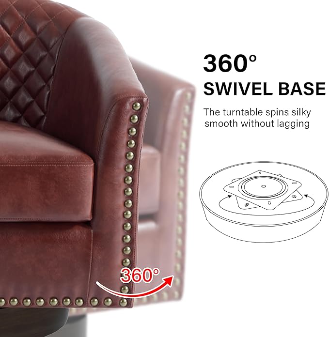 Swivel Barrel Accent Chair, Comfy Modern Upholstered Round Faux Leather Arm Chair for Living Room