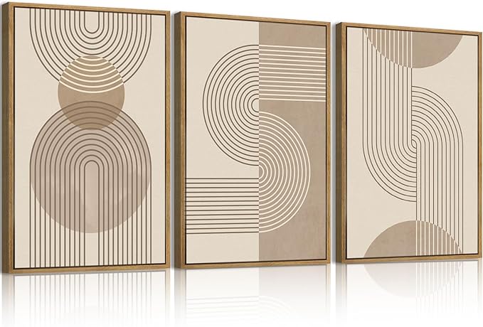 Neutral Boho Wall Art Minimalist Abstract Line Artwork for Living Room Bedroom Office 16x24 Inch Set of 3