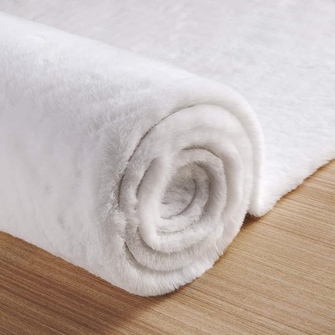 White Washable Furry Area Rug Runner Faux Bunny Fuzzy Fur Rugs for Bedroom Living Room 2x6 Rug Runners for Hallways Room Décor