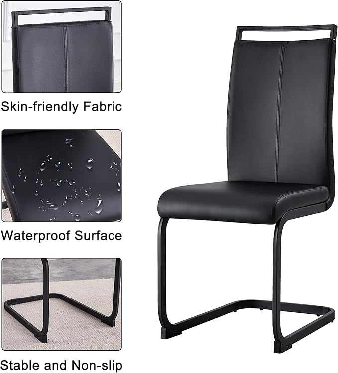 Glass Dining Table Set for 8,Modern Dining Room Table Set,Rectangular Transparent Glass Kitchen Table with 8 Black PU Leather Dining Chairs,Ideal for Kitchen Living Room