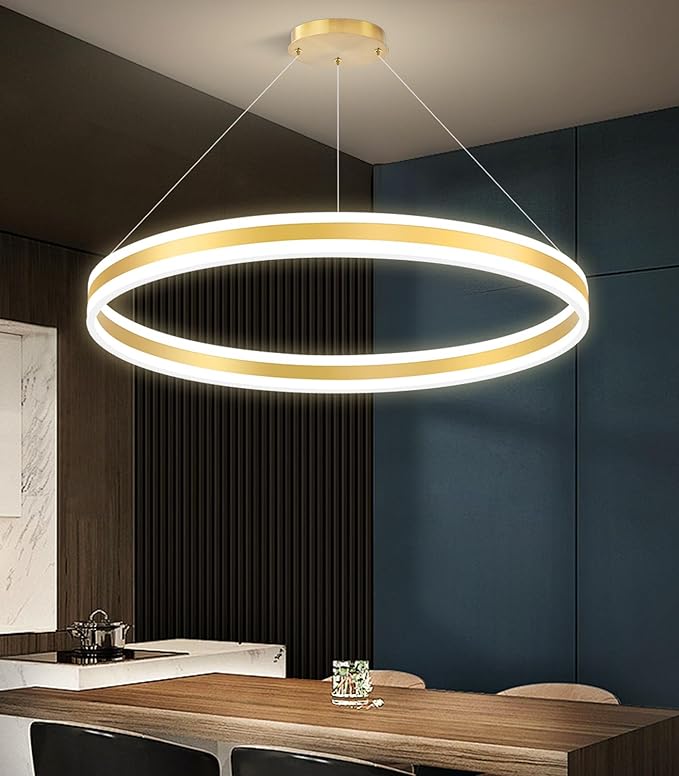 D31.5'' Modern Ring Chandelier for Dining Room LED Dimmable Pendant Lighting High Ceiling Chandelier for Living Room Foyer Bedroom Entryway 3000K-6000K Gold