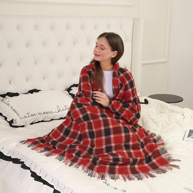 Buffalo Plaid Throw Blanket for Couch,100% Wool Throw Blanket for Home Decor, Soft Lightweight Cozy All Season Decorative Vintage Blankets for Travel,Bed, Sofa, Chair, Outdoor 55"x83"/1.5LBS